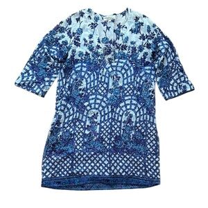 Antica Sartoria Blue Floral Cotton Sheer Coverup Dress